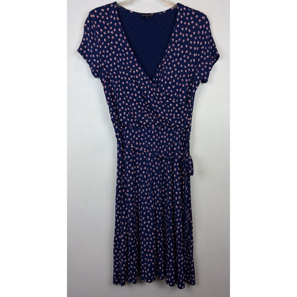 Lands End Knit Dress Womens Small Blue Belted Summer Comfort Casual Coastal